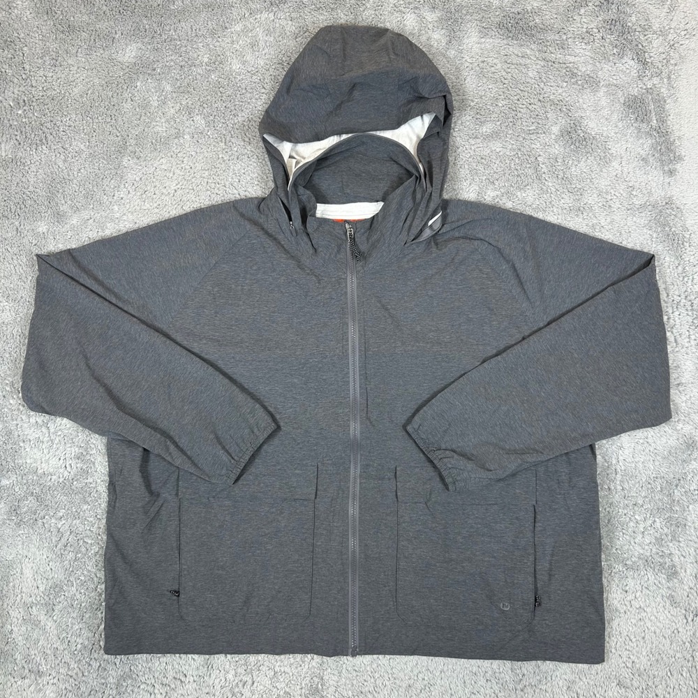 Merrell Mens XXL Gray Full Zip Hooded Windbreaker Jacket Stretch Outdoor Hiking